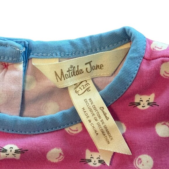 Matilda Jane Pink Kitty Cat Polka Dot Long Sleeve Baby Dress 12M Cotton Blend - Picture 6 of 7